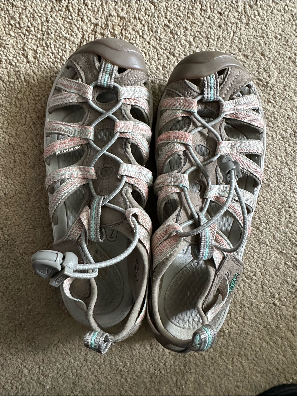 Keen Women's Neutral Sandals with Pink and Mint Accents